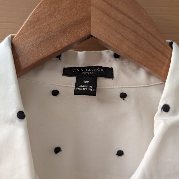 Ann Taylor Embroidered Dot Perfect Shirt - White - 10 Petite - Picture 3 of 3